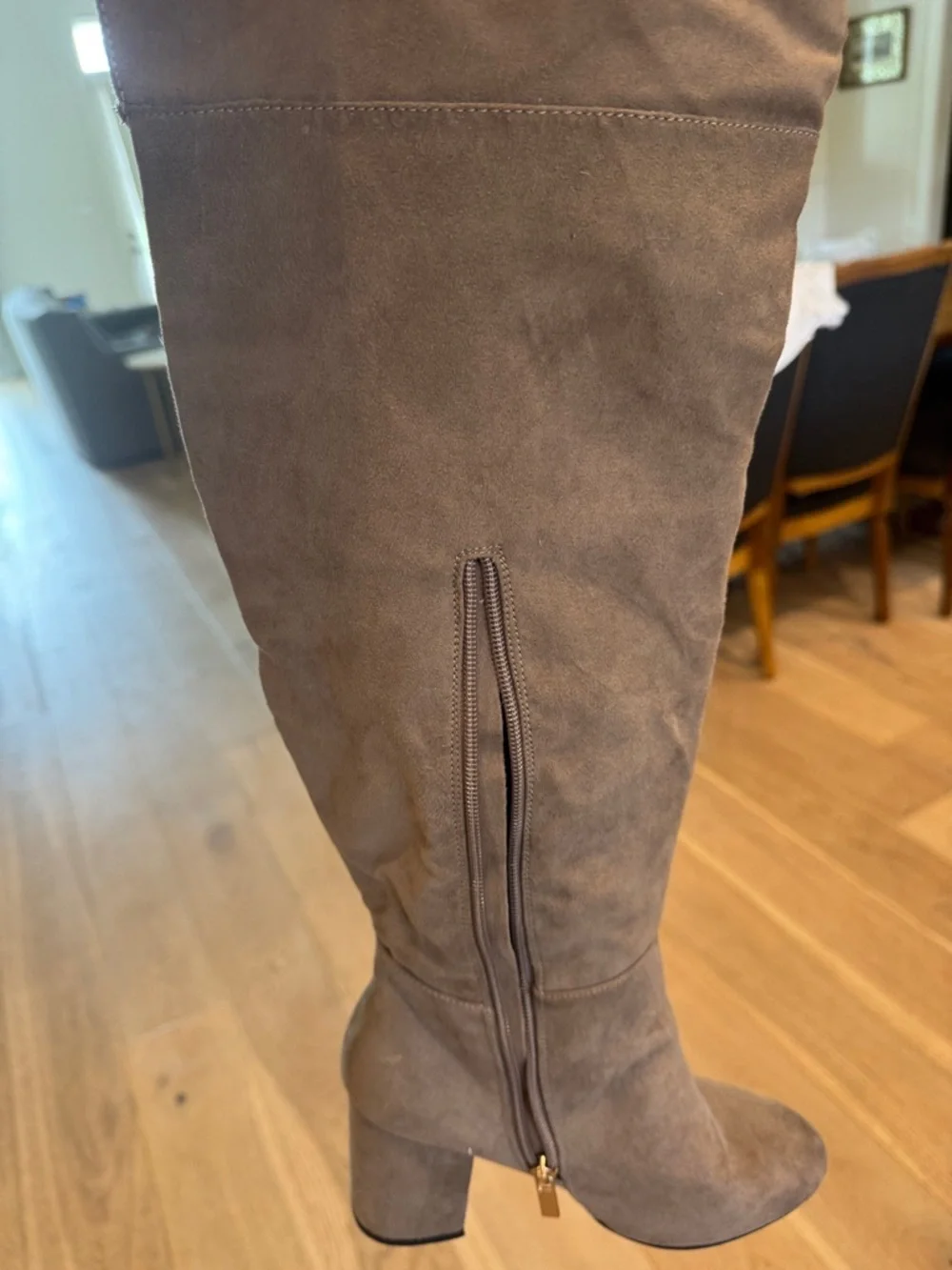 BAMBOO Taupe Over-the-Knee Suede Block Heel Boots